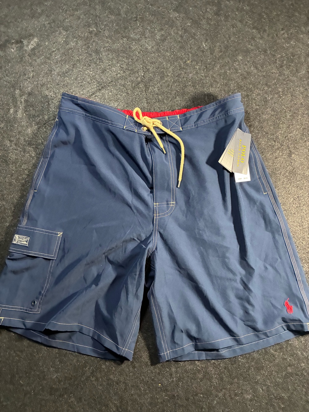 Ralph Lauren Navy Swim Shorts with Red & Yellow Accents